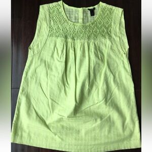 J. CREW Pretty Embroidered Windowpane Cotton Top Blouse Lime Green Lined Sz 0